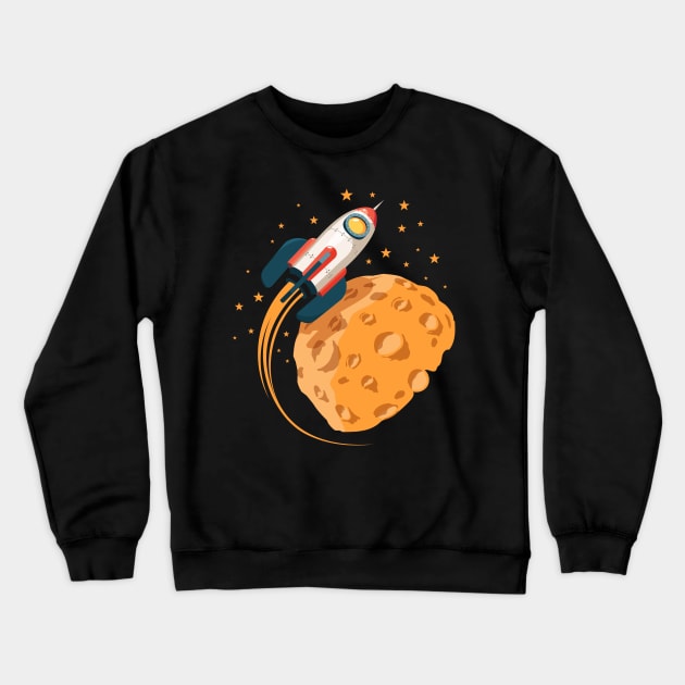 Rocket in space orbits  planet like the moon Crewneck Sweatshirt by Agor2012